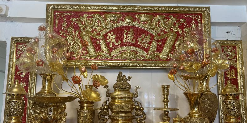 Hoành phi đồng nguyên chất khắc chữ