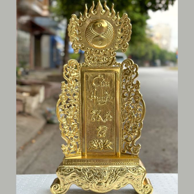 Bài vị bằng đồng dát vàng cao cấp, Cao 42cm dát vàng 9999