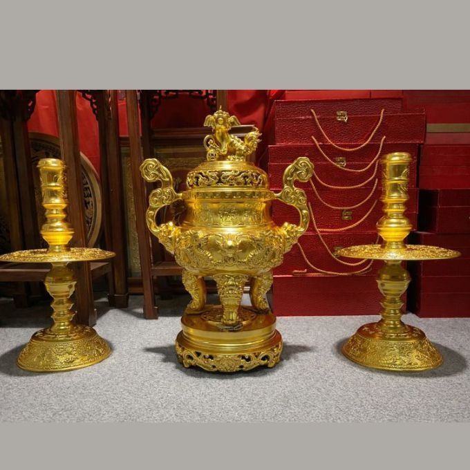 Bộ tam sự dát vàng cao cấp Cao 50cm – Bộ 3 món sang trọng