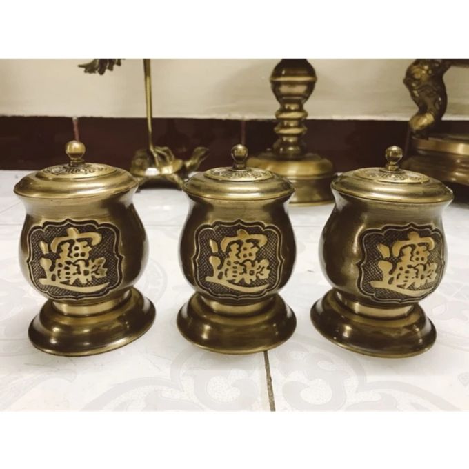 Choé thờ bằng đồng thau nguyên chất | Bộ ba cao 11cm