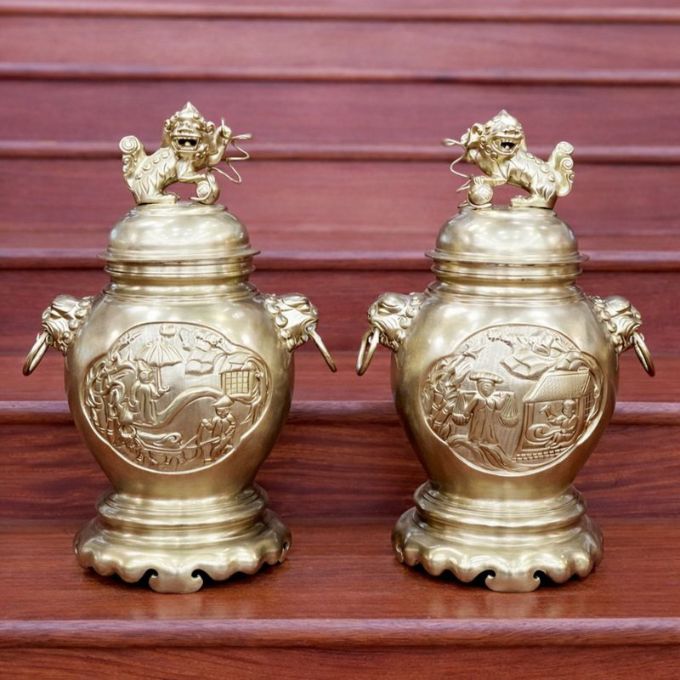 Choé thờ đồng cat tút cao cấp | Cao 50cm, vòng bụng 23cm