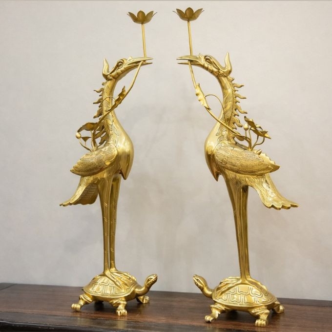 Đôi hạc thờ bằng đồng vàng cao cấp | Kỹ thuật đúc thủ công