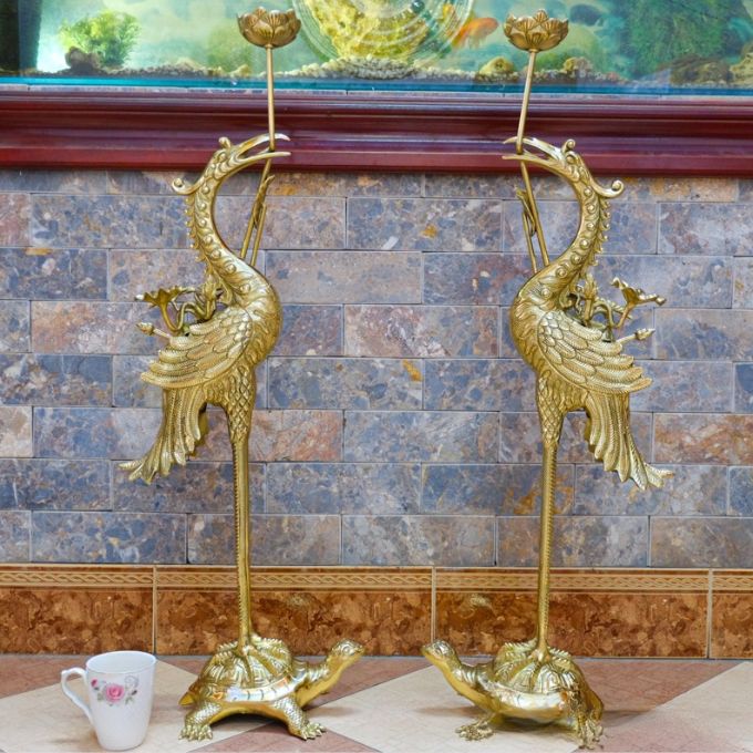 Đôi hạc thờ đồng thau chế tác thủ công | Cao 80cm, 14kg