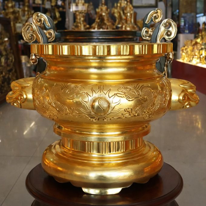 Lư Đồng Dát Vàng Dát Vàng 24k cao cấp – Quà Tặng Tâm Linh