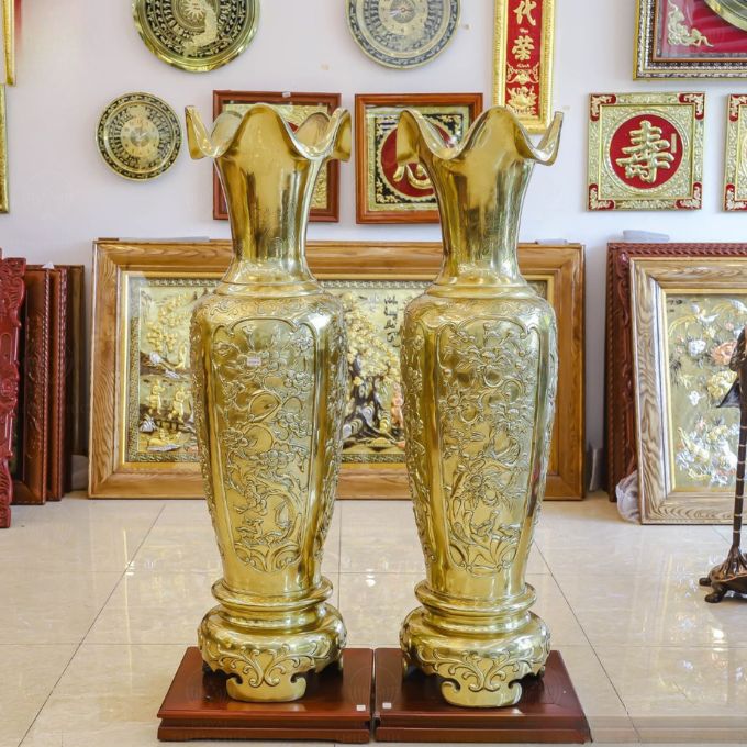Lục bình đồng vàng phong thủy | Cặp lục bình 1m54