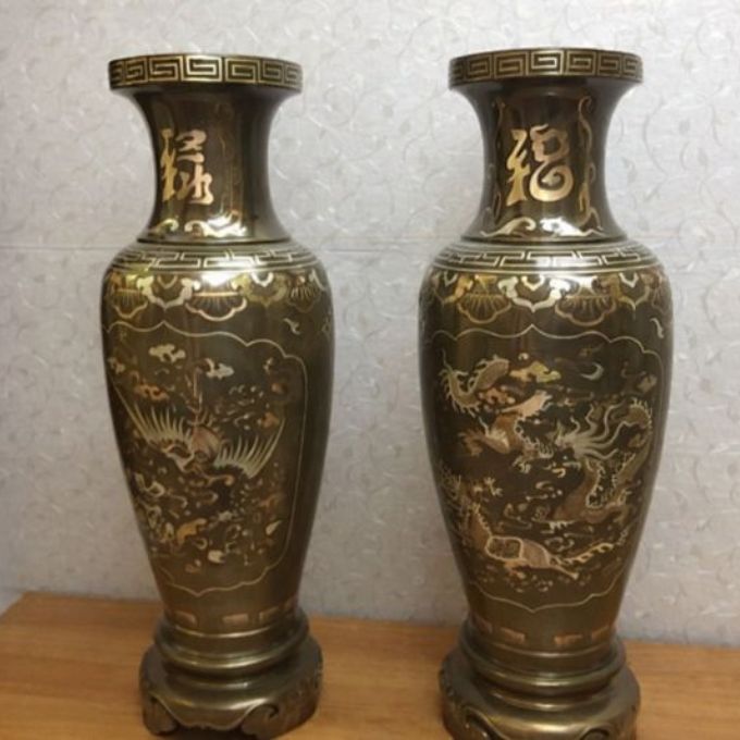 Lục bình khảm tam khí cao cấp | Đúc đồng nguyên chất cao 90cm