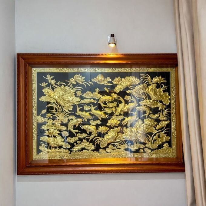 Tranh đồng cá chép hoa sen | Biểu tượng may mắn và thăng tiến