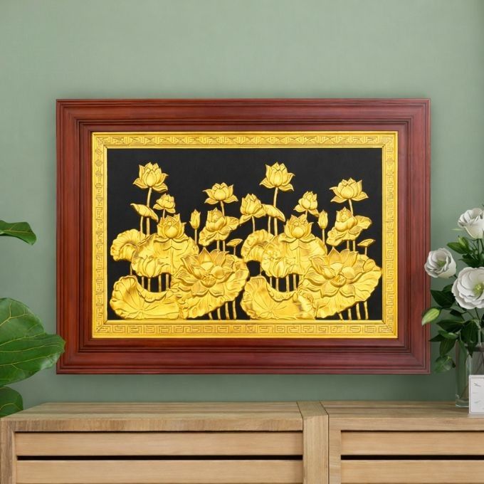 Tranh đồng hoa sen đồng vàng 61cm x 88cm | Thanh tịnh, may mắn