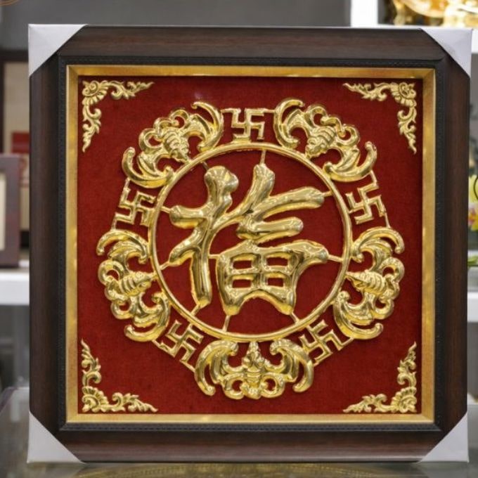 Tranh đồng Ngũ Phúc Lâm Môn khổ vuông 50x50cm