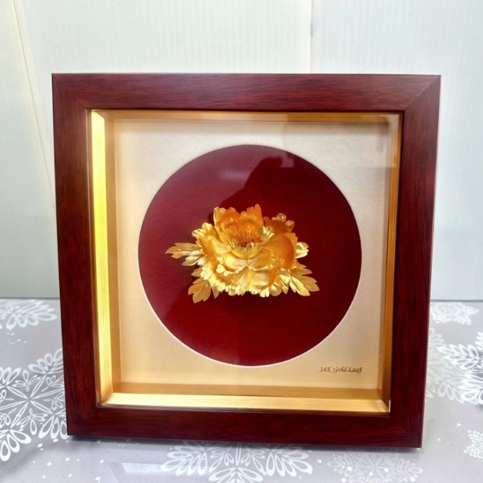 Tranh hoa mẫu đơn mạ vàng 24K | Khổ vuông 20cm x 20cm