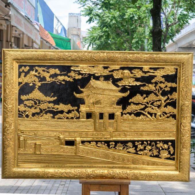 Tranh Khuê Văn Các mạ vàng nền đen – Biểu tượng văn hiến Việt