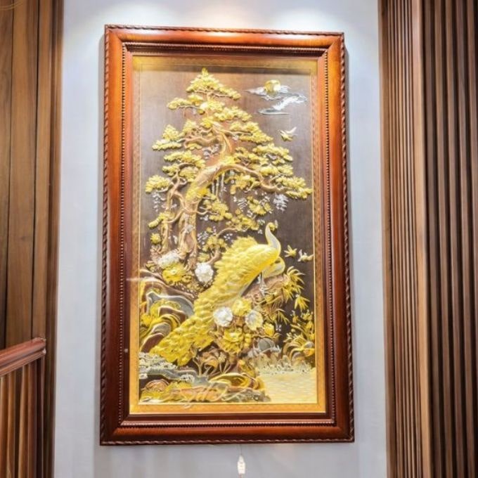 Tranh phong thủy bằng đồng tùng hạc | 40cm x 80cm