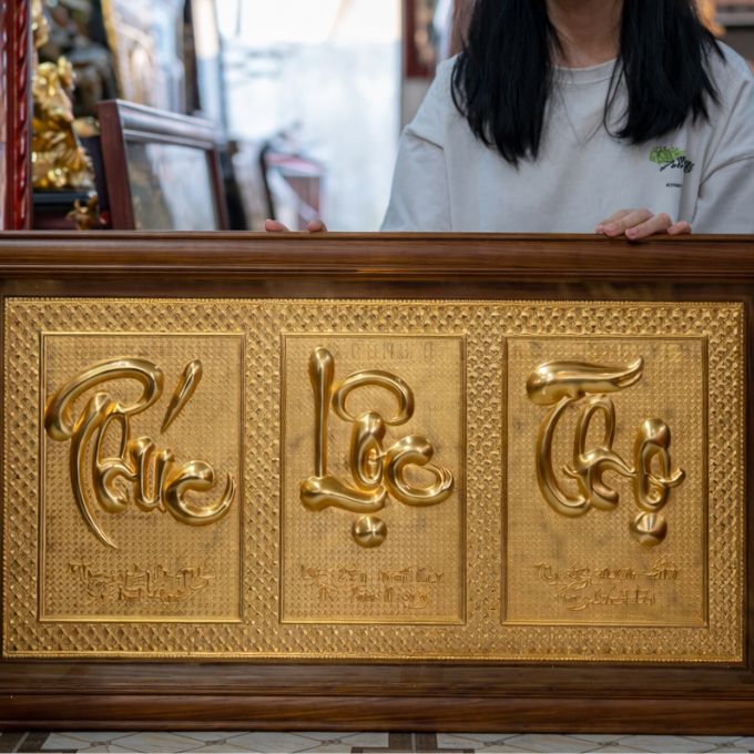 Tranh phúc lộc thọ mạ vàng – Khổ ngang 48cm x 88cm