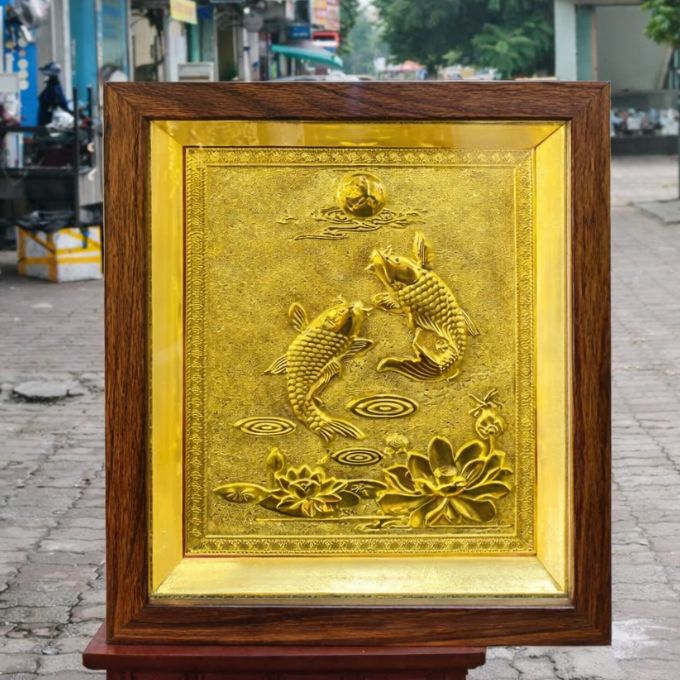 Tranh song ngư mạ vàng 24K – Thu hút tài lộc và may mắn