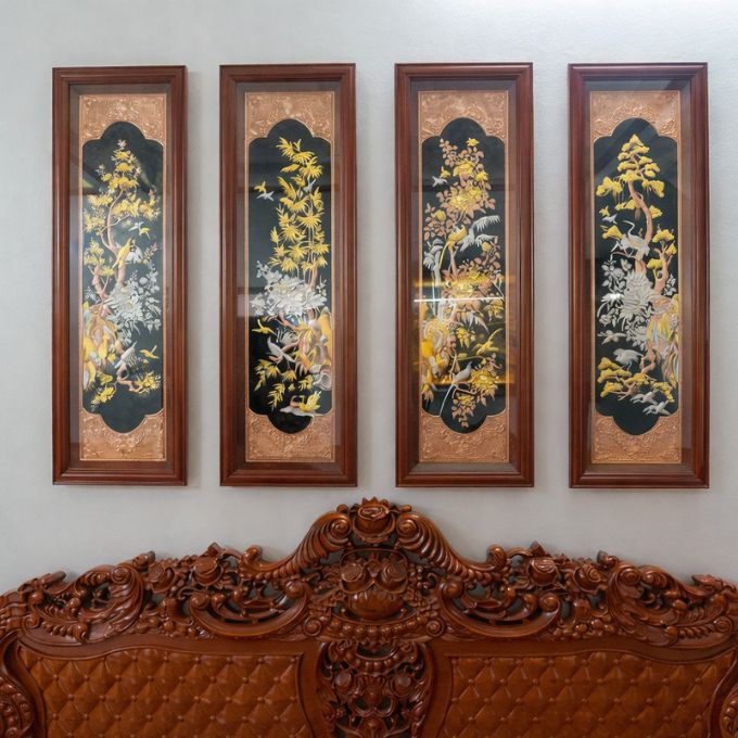 Tranh tứ quý mạ vàng 24K | KT 1m27 x 41cm cao cấp