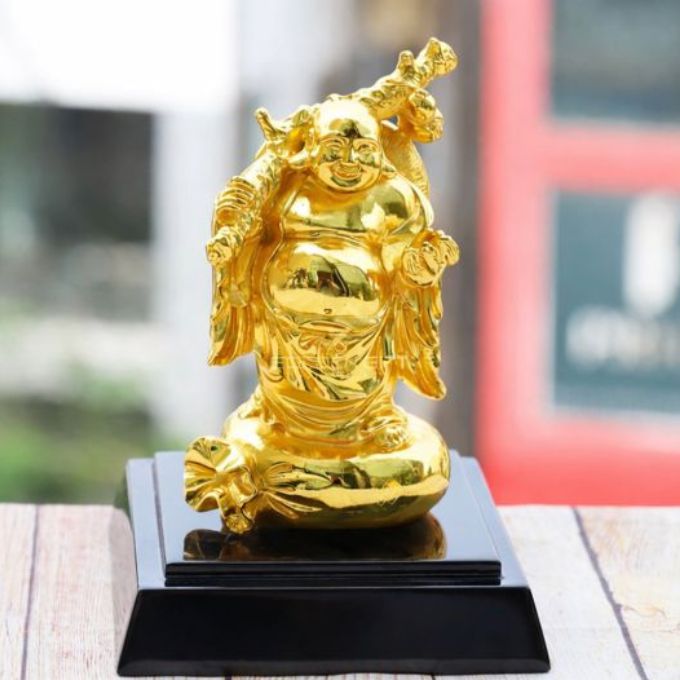 Tượng Di Lặc mạ vàng để bàn | Cao 9.5 x Dài 13 x Rộng 12 (cm)