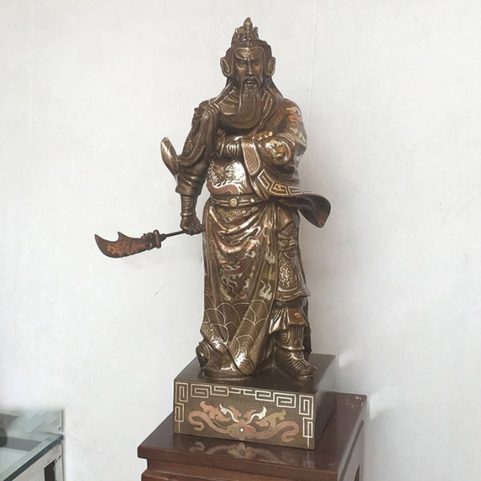 Tượng đồng quan vũ khảm tam khí cao cấp – Cao 42cm