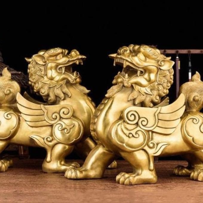 Cặp Tỳ Hưu Đồng Vàng kích thước 34x38cm | Đúc Thủ Công
