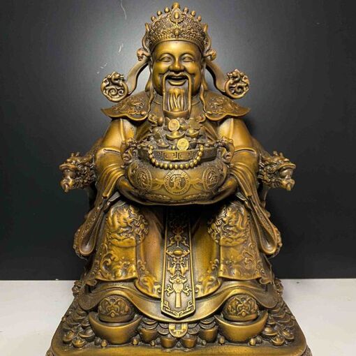 Tượng Thần Tài Đồng Vàng Giả Cổ Cao 30cm